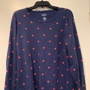XL Long Sleeve Blue Sweatshirt with Pink Heart Design